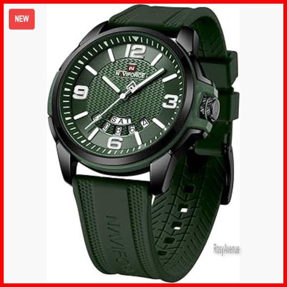 Waterproof Sport Watch with Silicone Strap, Analog Date, Military Style main image 4